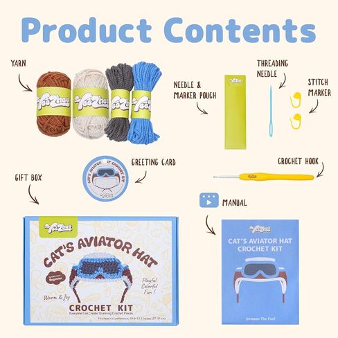 yeezhee crochet kit للمبتدئين المتوسطين والمتقدمين ، مجموعة كاتوشيت كات هات مع دروس فيديو خطوة بخطوة ، مجموعة قبعة للحيوانات الأليفة DIY مع ثقوب الأذن ، هدية الحياكة للأطفال البالغين ، الطيارون in Kuwait