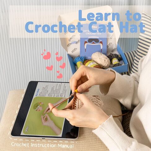 yeezhee crochet kit للمبتدئين المتوسطين والمتقدمين ، مجموعة كاتوشيت كات هات مع دروس فيديو خطوة بخطوة ، مجموعة قبعة للحيوانات الأليفة DIY مع ثقوب الأذن ، هدية الحياكة للأطفال البالغين ، الطيارون in Kuwait