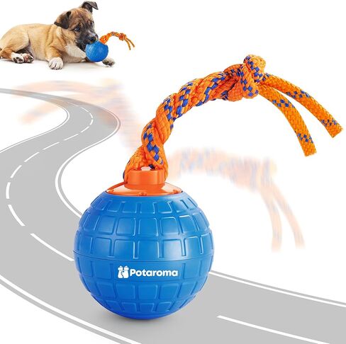 Potaroma Interactive Dog Ball Toys Touch Activated, Rechargeable Animal Sound Dog Toy, Durable Moving Ball for Pup with Chewing Rope for Dogs Puppy, Blue in Kuwait