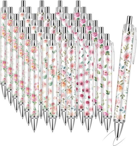 30 PCS Pink Floral Pens Flower Ballpoint Pens 0.5 mm Rollerball Tip Cute Fashionable Retractable Ballpoint Pen for Office Supplies Black Ink, Medium Point (Pink Flower, 30) in Kuwait