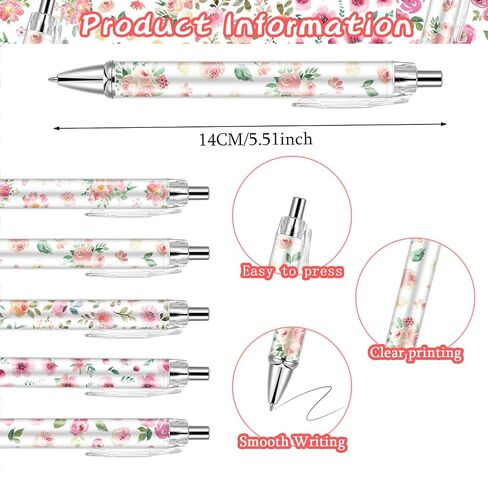 30 PCS Pink Floral Pens Flower Ballpoint Pens 0.5 mm Rollerball Tip Cute Fashionable Retractable Ballpoint Pen for Office Supplies Black Ink, Medium Point (Pink Flower, 30) in Kuwait