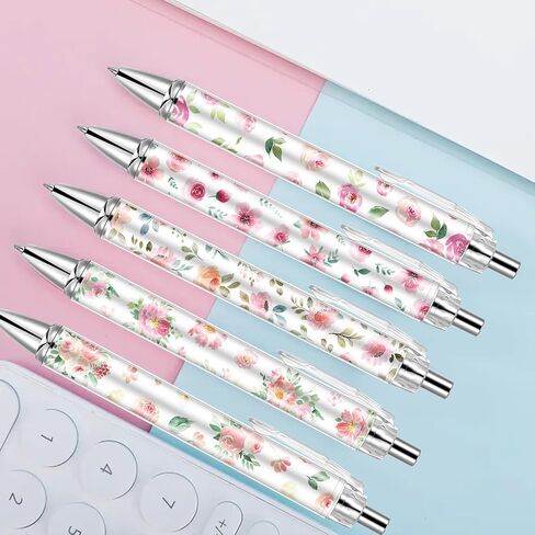 30 PCS Pink Floral Pens Flower Ballpoint Pens 0.5 mm Rollerball Tip Cute Fashionable Retractable Ballpoint Pen for Office Supplies Black Ink, Medium Point (Pink Flower, 30) in Kuwait