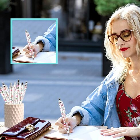 30 PCS Pink Floral Pens Flower Ballpoint Pens 0.5 mm Rollerball Tip Cute Fashionable Retractable Ballpoint Pen for Office Supplies Black Ink, Medium Point (Pink Flower, 30) in Kuwait