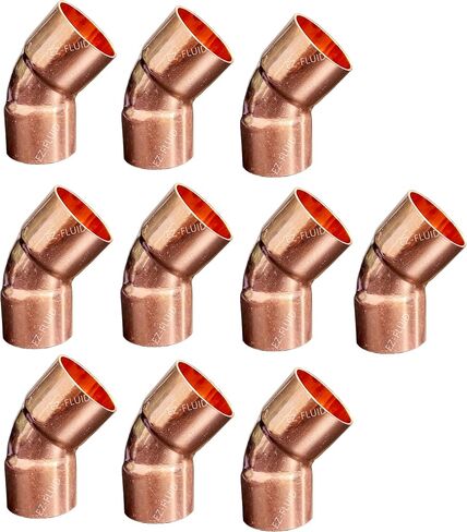 EZ-FLUID Plumbing 1/2" C X C Copper 45 Degree Elbow,LF Short Turn Pressure Copper Fittings with Sweat Solder Connection for Residential,Commercial. (10 Pack) in Saudi Arabia