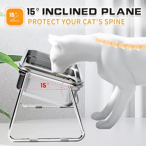 Elevated Cat Bowls,304 Stainless Steel Cat Bowls,15° Tilted Raised Cat Food Bowls,Stand Anti Vomiting Pet Bowls for Cats and Puppy (Single Bowl) in Kuwait