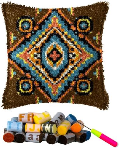 DL-YTG Latch Hook Kits Pillow Flower Crochet Yarn Cushion Colour Pre-Printed Canvas Rug Needlework DIY Pillowcase Hook and Latch Kit Christmas Home Arts Crafts Sofa Decoration 42x42cm/17 X17 in Kuwait