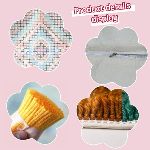 DL-YTG Latch Hook Kits Pillow Flower Crochet Yarn Cushion Colour Pre-Printed Canvas Rug Needlework DIY Pillowcase Hook and Latch Kit Christmas Home Arts Crafts Sofa Decoration 42x42cm/17 X17 in Kuwait