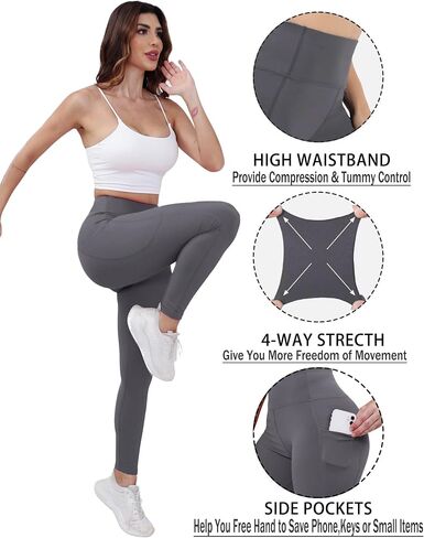 Leggings with Pockets for Women Buttery Soft Yoga Pants High Waist Tummy Control Workout Running Leggings in Saudi Arabia
