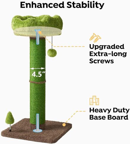 Veehoo 33.5" Tall Cat Scratching Post, 4.5Inch Diameter Thick Cat Scratching Post for Indoor Cats Adults, Cat Scrath Post with Plush Perch & Cute Toys, Sisal Cat Scratcher Post for Kittens in Saudi Arabia