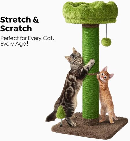 Veehoo 33.5" Tall Cat Scratching Post, 4.5Inch Diameter Thick Cat Scratching Post for Indoor Cats Adults, Cat Scrath Post with Plush Perch & Cute Toys, Sisal Cat Scratcher Post for Kittens in Saudi Arabia