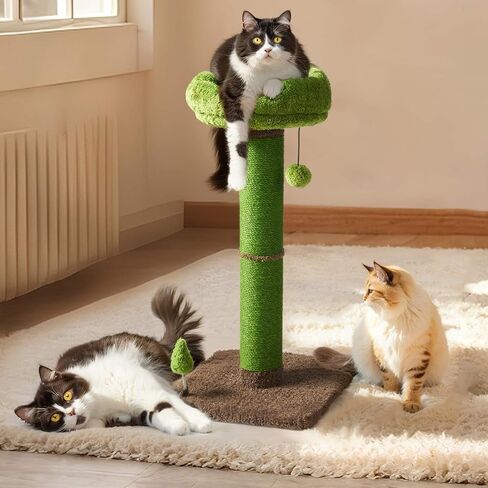 Veehoo 33.5" Tall Cat Scratching Post, 4.5Inch Diameter Thick Cat Scratching Post for Indoor Cats Adults, Cat Scrath Post with Plush Perch & Cute Toys, Sisal Cat Scratcher Post for Kittens in Saudi Arabia