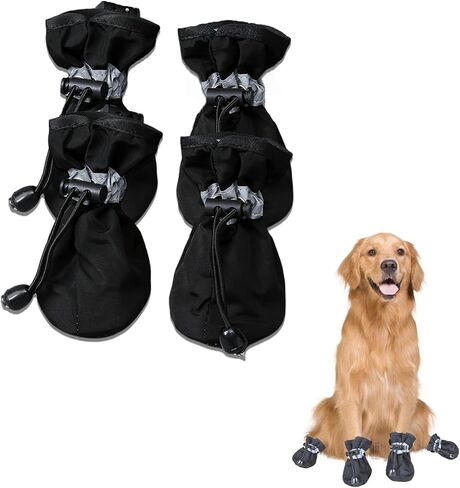 Dog Boots for Small Medium Large Dogs with Reflective Strap, Anti-Slip Dog Shoes for Hot Pavement, Dog Booties and Paw Protectors for Cat Pet Doggie Hiking Hardwood Indoor Outdoor (Black 6) in Saudi Arabia