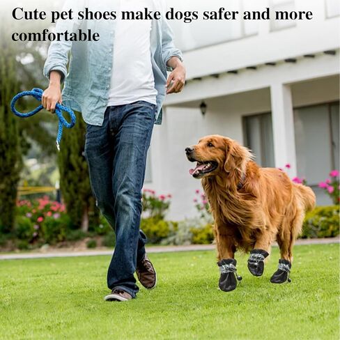 Dog Boots for Small Medium Large Dogs with Reflective Strap, Anti-Slip Dog Shoes for Hot Pavement, Dog Booties and Paw Protectors for Cat Pet Doggie Hiking Hardwood Indoor Outdoor (Black 6) in Saudi Arabia