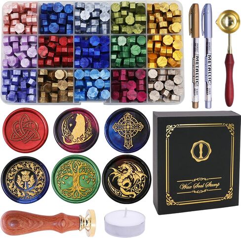طقم ختم Swangsa Celtic Wax Seal مع حبات شمع الختم 450pcs ، 2 الأقلام والملعقة لحفل الزفاف ، الدعوات ، البطاقات ، المغلف ، عيد الميلاد in Kuwait