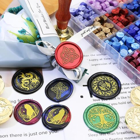طقم ختم Swangsa Celtic Wax Seal مع حبات شمع الختم 450pcs ، 2 الأقلام والملعقة لحفل الزفاف ، الدعوات ، البطاقات ، المغلف ، عيد الميلاد in Kuwait