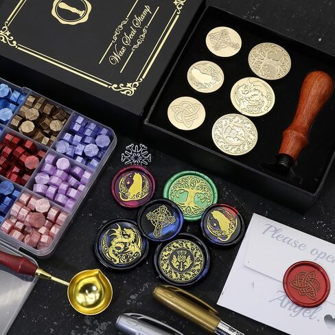 طقم ختم Swangsa Celtic Wax Seal مع حبات شمع الختم 450pcs ، 2 الأقلام والملعقة لحفل الزفاف ، الدعوات ، البطاقات ، المغلف ، عيد الميلاد in Kuwait