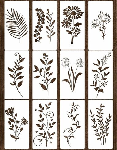Wildflower Stencils Flower Leaf Painting Stencils,12pcs Reusable Wild Flower Floral Leaves Art Stencil Drawing Templates,Plastic Plant Paint Stencil for DIY Crafts,Wood,Wall,Canvas,Home Decor in Saudi Arabia