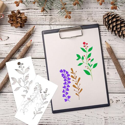 Wildflower Stencils Flower Leaf Painting Stencils,12pcs Reusable Wild Flower Floral Leaves Art Stencil Drawing Templates,Plastic Plant Paint Stencil for DIY Crafts,Wood,Wall,Canvas,Home Decor in Saudi Arabia