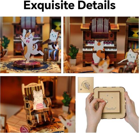 Tonecheer Wooden Music Box Puzzle for Adults,DIY Rotating Music Box Kit 3D Creative Musical Puzzle Crafts Model Building Kits Desk Decor for Teens Kids Birthday Gift (Cats Family) in Kuwait