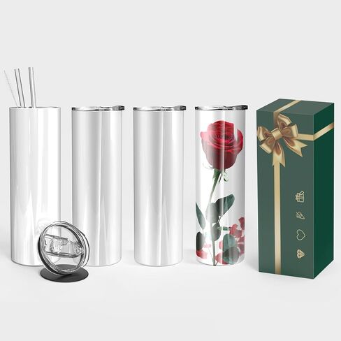 8 Pack 20 oz Sublimation Tumbler Blank, Straight Skinny Tumbler Stainless Steel Insulated Sublimation Tumblers Polymer Coating, with Individual Box, Metal Straws, Lids, DIY, Crafte in Saudi Arabia