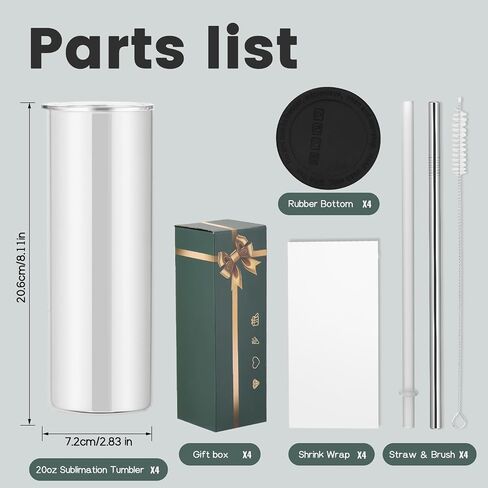 8 Pack 20 oz Sublimation Tumbler Blank, Straight Skinny Tumbler Stainless Steel Insulated Sublimation Tumblers Polymer Coating, with Individual Box, Metal Straws, Lids, DIY, Crafte in Saudi Arabia