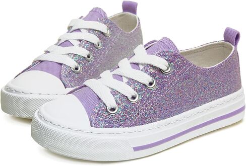 HugRain Little Girls Kids Classic Sparkle Low Top Lace Up Sneakers Walking Shoes in Kuwait