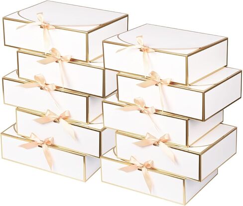 Wluseaxi 10pack صناديق الهدايا البيضاء ، 10.6x7.8x3.1inch مربع اقتراح وصيفات الشرف مع أشرطة ، صناديق هدايا مع أغطية للهدايا ، عيد الأم ، حفل زفاف ، حفلة عيد ميلاد ، الذكرى السنوية in Kuwait