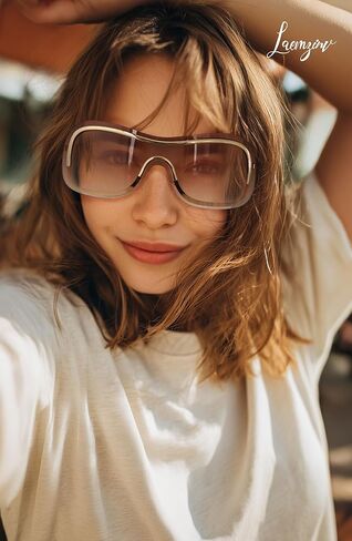 نظارة شمسية Y2k ملفوفة حولها مع ظلال درع كبيرة، هيكل معدني كبير طراز التسعينيات من القرن الماضي، نظارات شمسية مستقبلية UV400 LA042 in Kuwait