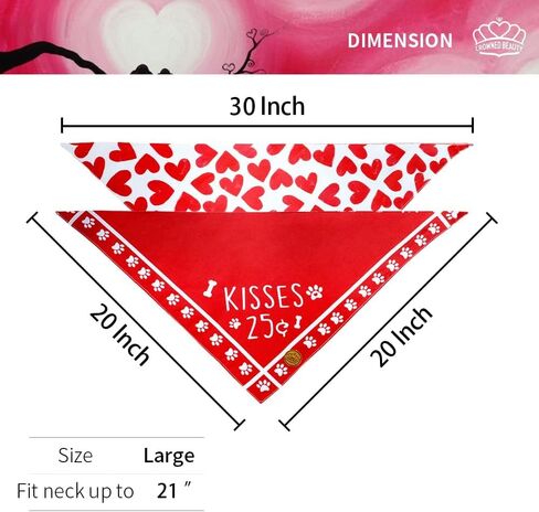 CROWNED BEAUTY عيد الحب الكلب عصابات عكسها صغيرة 2 حزمة، مجموعة القبلات، الأحمر منقوشة قابل للتعديل الأوشحة المثلث للكلاب فتاة الصبي الحيوانات الأليفة DB15-S in Kuwait