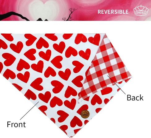 CROWNED BEAUTY عيد الحب الكلب عصابات عكسها صغيرة 2 حزمة، مجموعة القبلات، الأحمر منقوشة قابل للتعديل الأوشحة المثلث للكلاب فتاة الصبي الحيوانات الأليفة DB15-S in Kuwait