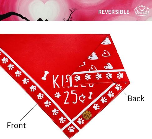 CROWNED BEAUTY عيد الحب الكلب عصابات عكسها صغيرة 2 حزمة، مجموعة القبلات، الأحمر منقوشة قابل للتعديل الأوشحة المثلث للكلاب فتاة الصبي الحيوانات الأليفة DB15-S in Kuwait