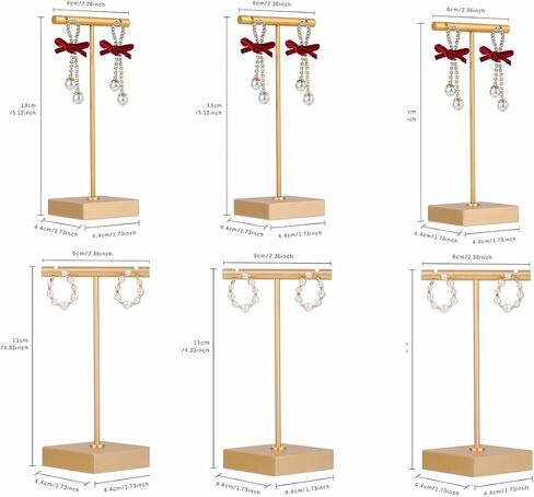 GemeShou 6pcs Gold Earring display T bar stand for selling, Metal Jewelry earring holder, Small Earring Display Holder, Cute Jewelry photography props for Show【Gold-Round Base 6pcs】 in Kuwait