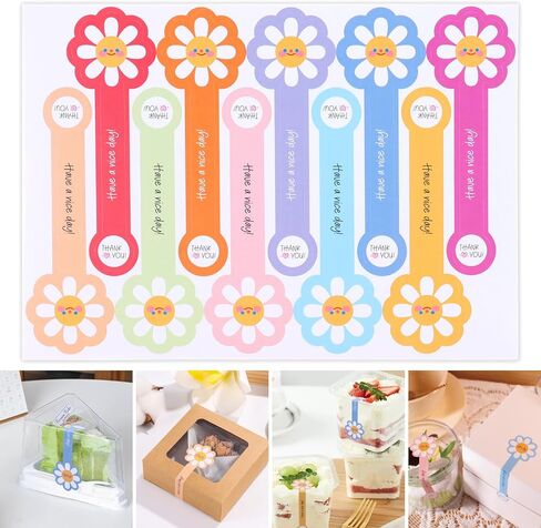 Beyonday 300pcs Handmade Lollipop Baking Stickers for Cake Box/Tins/Jars/Coffee Cups/Bottles, Long Label Flower Sealing Bakery Stickers for Gift Wrapping Self-Adhesive Tamper Evident Seal Labels in Saudi Arabia