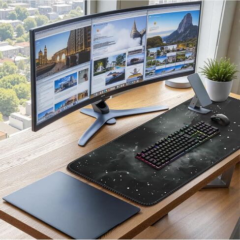 iCasso Black Gaming Mouse Pad, XXL Large Gaming Mousepad, Big Rubber Base Mouse Mat with Stitched Edges, Computer Keyboard Desk Pad for Work, Game, Office, Home (Star Rock) in Kuwait