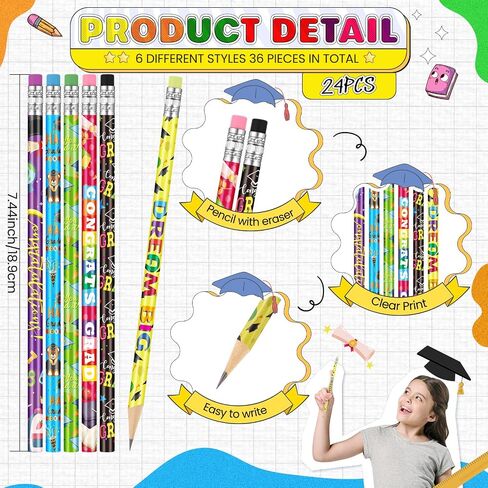 Sabary 36 Pcs Graduation Pencil Bulk Assorted Pencils with Eraser Inspirational Motivational Graduation Party Favor Gift for Student Teacher School Office Supplies(Happy Graduations Congrats) in Saudi Arabia