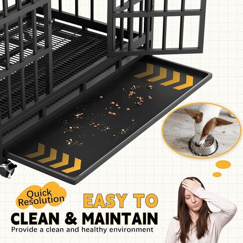 Greesum 38 INCH Heavy Duty Indestructible Dog Crate for Large Dog, Escape Proof Dog Cage Kennel, Extra Large Crate Indoor with High Anxiety Double Door, Lockable Wheels, Removable Tray in Saudi Arabia
