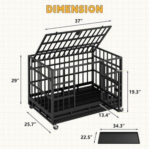 Greesum 38 INCH Heavy Duty Indestructible Dog Crate for Large Dog, Escape Proof Dog Cage Kennel, Extra Large Crate Indoor with High Anxiety Double Door, Lockable Wheels, Removable Tray in Saudi Arabia