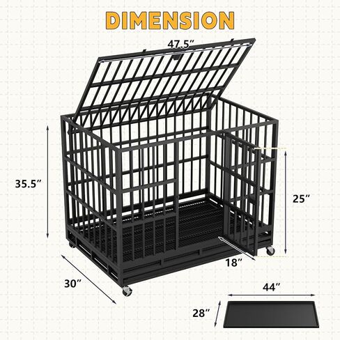 Greesum 38 INCH Heavy Duty Indestructible Dog Crate for Large Dog, Escape Proof Dog Cage Kennel, Extra Large Crate Indoor with High Anxiety Double Door, Lockable Wheels, Removable Tray in Saudi Arabia