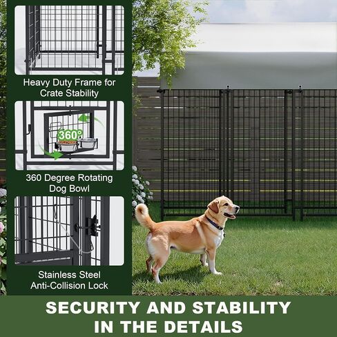 Greesum 38 INCH Heavy Duty Indestructible Dog Crate for Large Dog, Escape Proof Dog Cage Kennel, Extra Large Crate Indoor with High Anxiety Double Door, Lockable Wheels, Removable Tray in Saudi Arabia