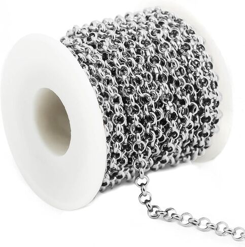 Silver Rolo Chain Jewelry Making Supplies 9.8ft - 4mm Link Chain Bulk for DIY Bracelet Hat Chains Decoration in Kuwait