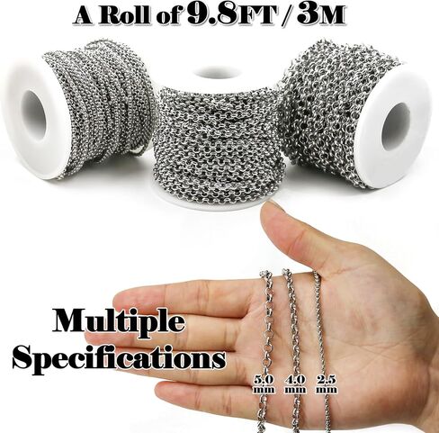 Silver Rolo Chain Jewelry Making Supplies 9.8ft - 4mm Link Chain Bulk for DIY Bracelet Hat Chains Decoration in Kuwait