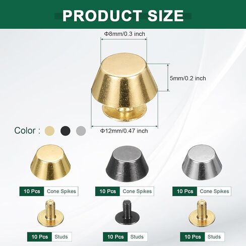 UXCELL 30 PCS برغي الظهر مسامير 12 مم قدم مسطح رأس أزرار معدنية مسطحة حقيبة اليد محفظة زواج زر حزام زر الأسطح لأكياس حزام ملابس جلدية ديي ، الذهب/الأسود/الفضة in Kuwait