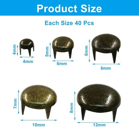 Moicstiy 200 Pcs Gold Nailhead Round Dome Rivets, Metal Punk Rivets Spots Stud Spikes for DIY Leather, Clothing, Bag (4/6/8/10/12 mm) in Saudi Arabia