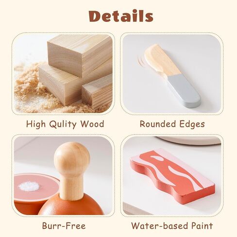 ROBOTIME Wooden Play Food 4-in-1 Cutting Set, Pretend Play Toy Food for Play Kitchen with Shopping Bag – Kids Kitchen Accessories, Wooden Play Food for Boys & Girls in Kuwait