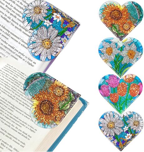 4 PCS Diamond Painting Laink ، صانعي الكتب الزاوية DIY للبالغين عشاق الكتب ، المبتدئين في المبتدئين ، مجموعات فنون الماس الصغيرة ، الطلاء من قبل فنية هدية للنساء الفتيات (قلب زهرة) in Kuwait