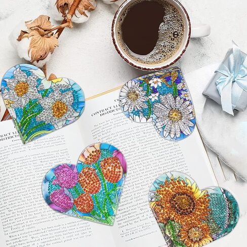 4 PCS Diamond Painting Laink ، صانعي الكتب الزاوية DIY للبالغين عشاق الكتب ، المبتدئين في المبتدئين ، مجموعات فنون الماس الصغيرة ، الطلاء من قبل فنية هدية للنساء الفتيات (قلب زهرة) in Kuwait