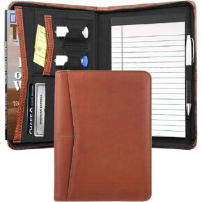 Coupount Junior Padfolio/Resume Portfolio Binder مع Notepad المبطنة القابلة لإعادة التعبئة ، مجلد A5 Padfolio ، محفظة أعمال ، حالة متعددة الوظائف ، وسادة الكتابة A5 ، براون