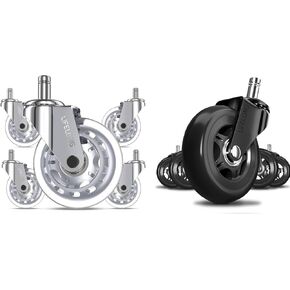 Lifelong Office Chair Wheels Replacement Rubber Chair Casters for Hardwood Floors and Carpet, Heavy Duty Casters for Chairs to Replace Office Chair Mats - Fits 98%