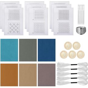 Sashiko Kit for Beginners, Water-Soluble Sashiko Thread and Needles Set, Pure Fabric Sashiko Stencil Kit, Versatile Sashiko Supplies, Embroidery Transfer Templates for DIY Crafts