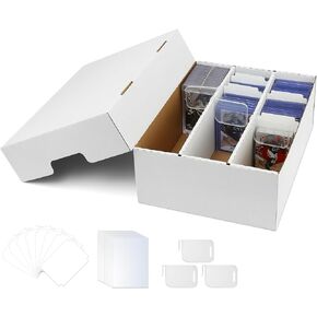 3-Row 2100-Count Card Boxes For Sports Cards,Card Storage Box With 100 Soft Sleeves,16 Dividers,6 Support Bars,Case Box Fit for 35pt Magnetic Holders,3x4"toploaders,Adjustable partition space (2PACK)